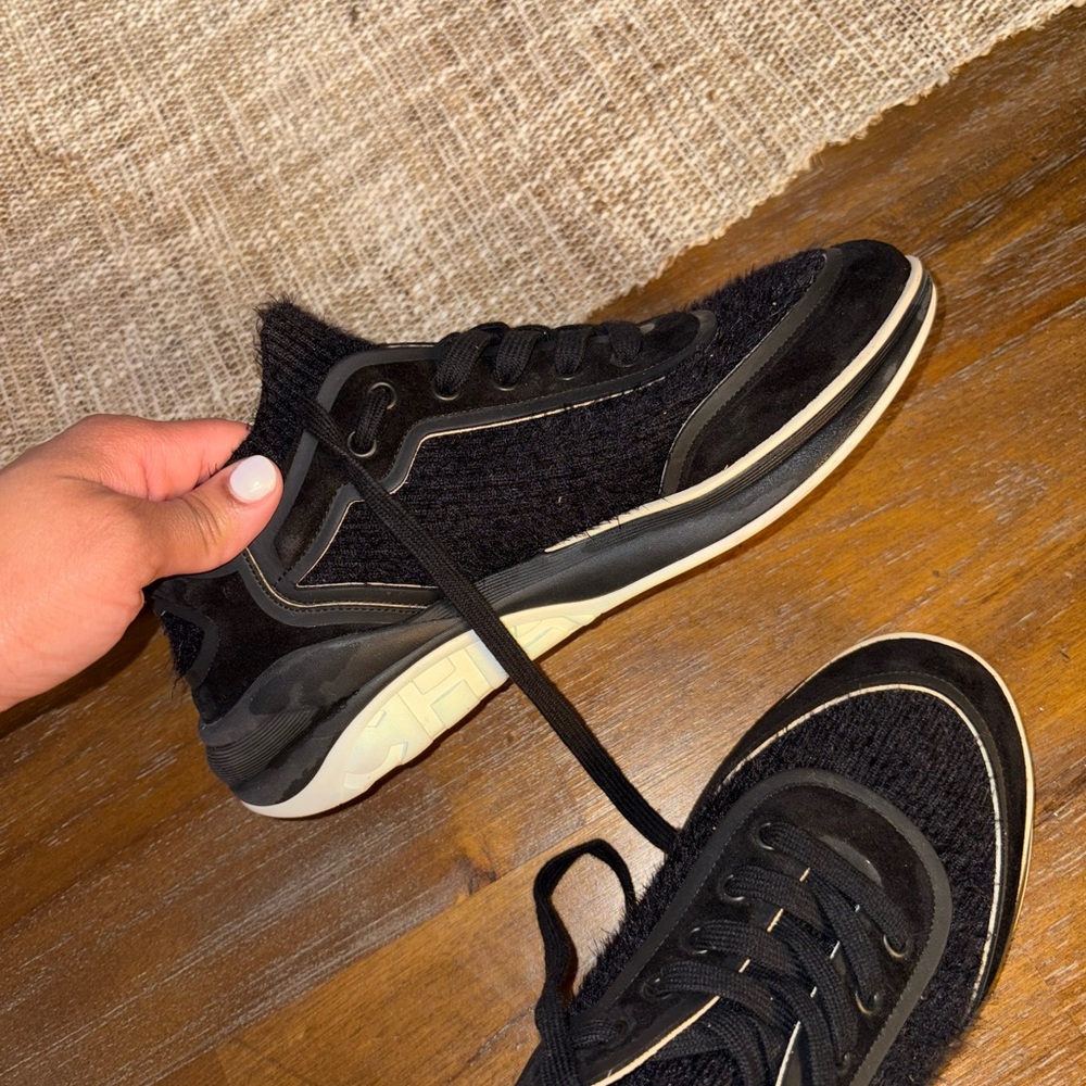 Chanel Black Tweed & Suede CC LaceUp Fuzzy Sneakers - Picture 11 of 11
